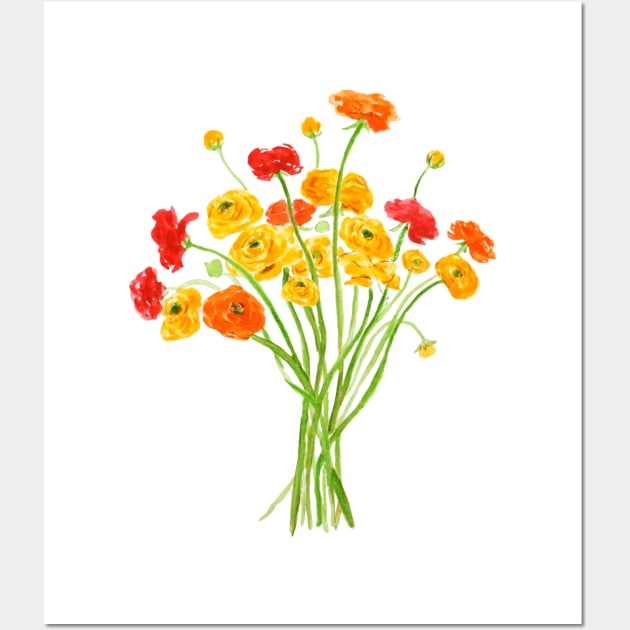 yellow red and orange Ranunculus flower Wall Art by colorandcolor